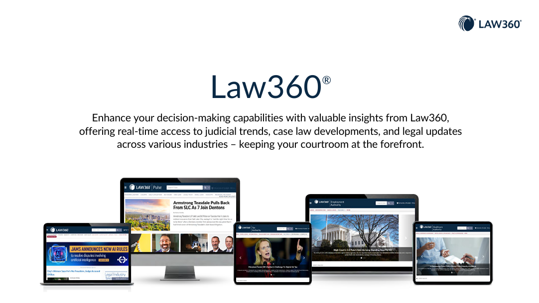Law360 legal news displayed across multiple devices